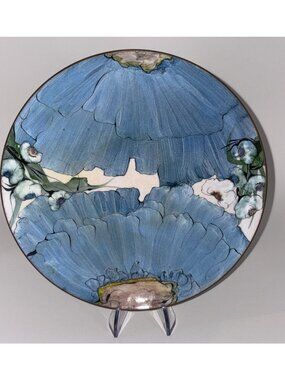 Handcrafted Bachrach Art Enamels Blue Floral Decorative Plate 6.5" Signed